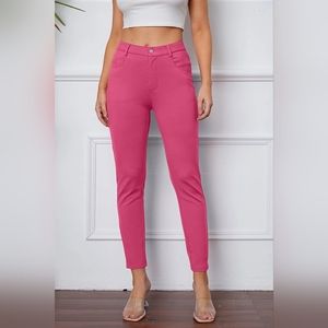 Basic Bae Designer Pink Slimming Pocketed Stretchy Stitch Button Pants